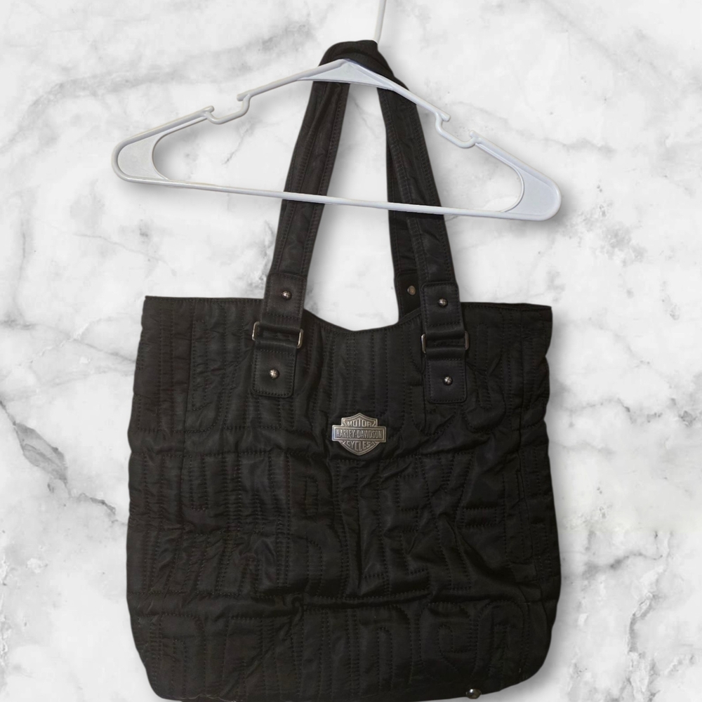 Harley Davidson Black Quilted  Tote with Structured Design